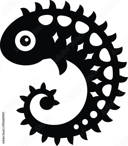 a chameleon with curled tail and swiveling eye the entire image silhouette vector illustration on transparent background