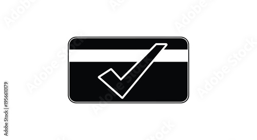 A black card with a white stripe and a white checkmark presented as a distinct silhouette high quality professional detailed modern