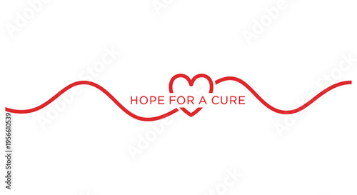 Red ribbon forming a heart shape with the text "HOPE FOR A CURE" on a white background