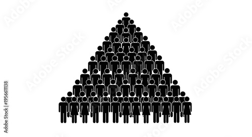 A large group of people form a triangular shape standing together