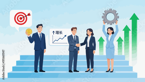 Business team with growth symbols