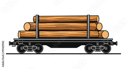 A detailed illustration of a flatcar loaded with logs showcasing a strong graphic style silhouette high quality professional modern elegant stylish