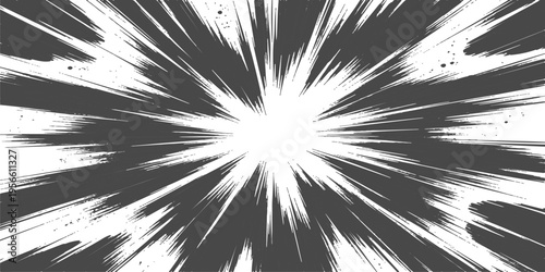 A high contrast black and white manga style radial speed line effect for dynamic action scenes