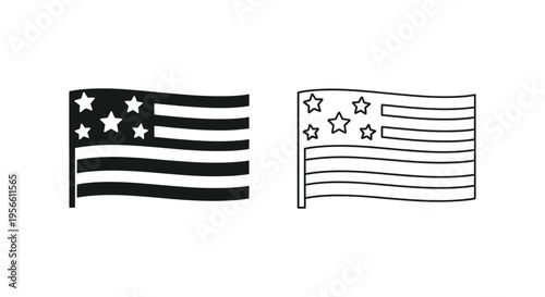 Betsy Ross Flag Black and White Vector Icon