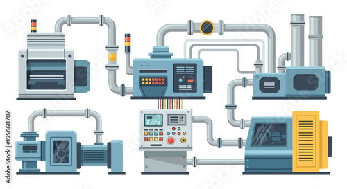 Detailed illustration of industrial machinery and piping systems a complex network of components in silhouette high quality professional detailed modern elegant