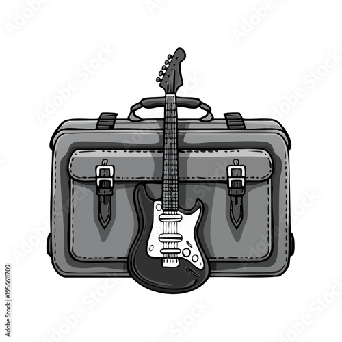 Travel guitar and retro satchel bag ready for a musical journey