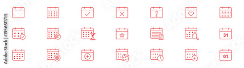 Calendar Icons Set. Schedule, Appointment, Reminder, Date, Time Management Line Icons Collection. Calendar, agenda, planner outline icons set with editable stroke isolated on white background. Eps 10.
