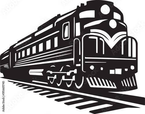 Locomotive Front View Detail Black and White Woodcut Style Transportation Industry Concept