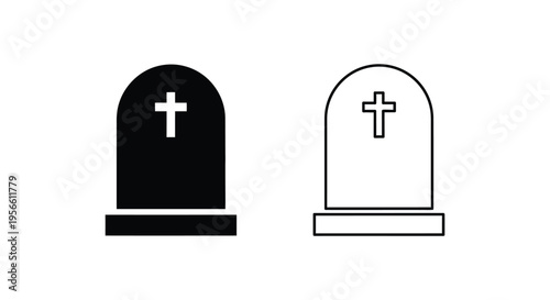 Tombstone Grave Cross Icon Vector Set