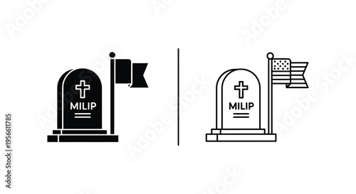 Tombstone with Flag Icon Set Vector
