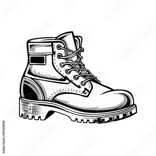 Rugged work boot with laces and thick sole vector illustration
