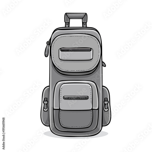 Gray wheeled backpack with multiple pockets and handle for travel and school