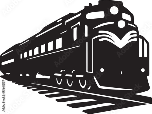 Vintage Diesel Locomotive Traveling on Railroad Tracks Classic Transportation Silhouette Industrial Power