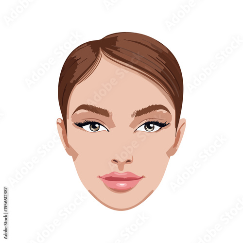 Stylized Portrait of a Young Woman's Face with Makeup and Brown Hair