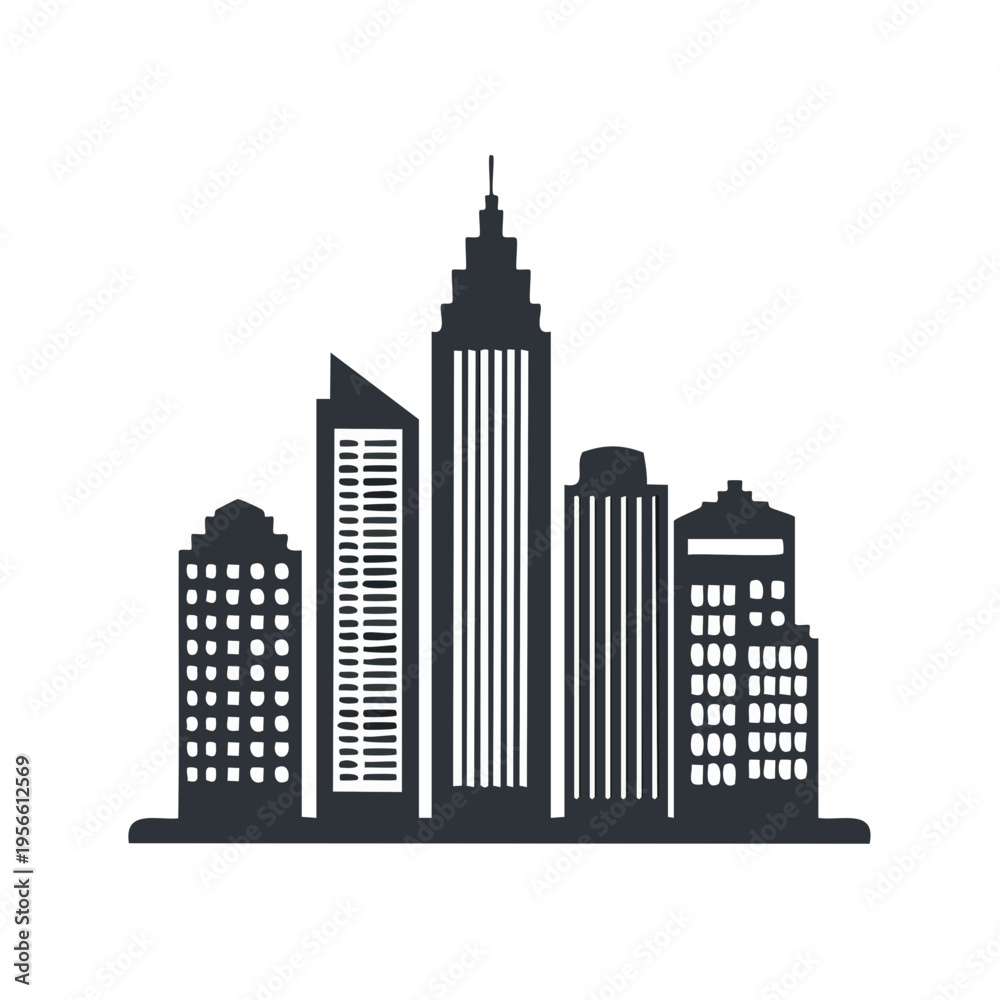 Fototapeta premium Modern skyscraper skyline silhouette in a cityscape for urban development and architecture
