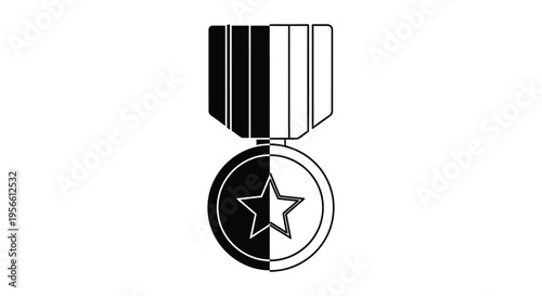 Military Medal Icon Vector Black and White