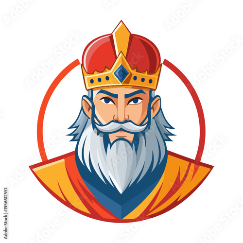 Regal King Portrait with Crown and Majestic Beard Illustration