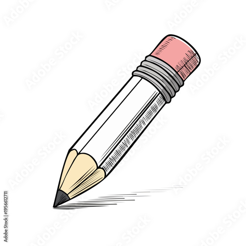 Classic graphite pencil with pink eraser creating a simple drawing and shadow