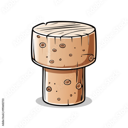Illustration of a cork stopper with visible pores and texture in a stylized cartoon art.