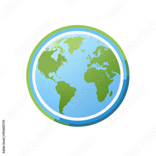 Stylized illustration of planet Earth with continents in green and oceans in blue