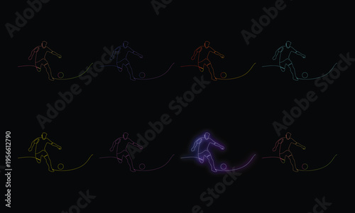 Neon Surfing Figures Dynamic Action Sport Illustration