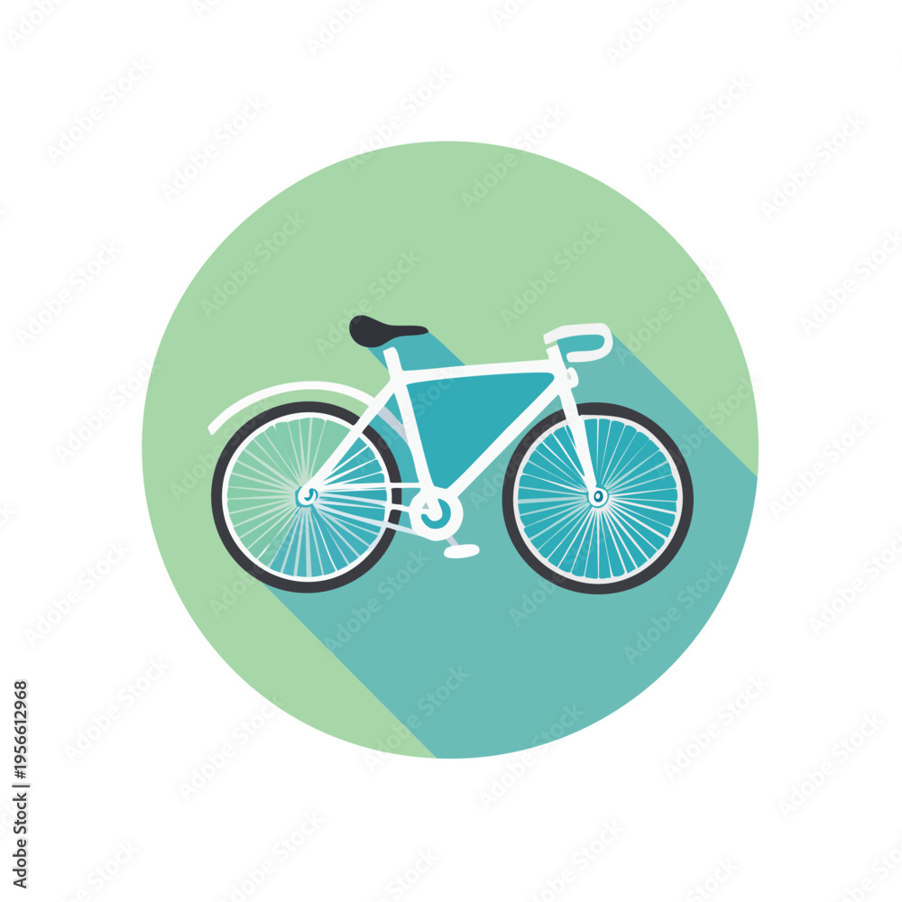 Fototapeta premium Modern Teal and White Bicycle with Long Shadow Flat Design Icon