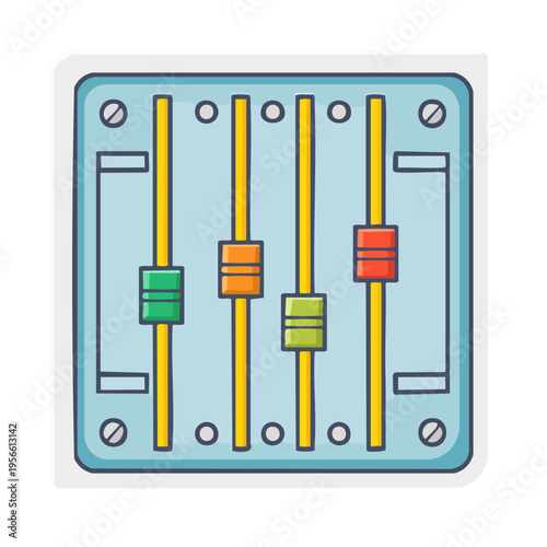 Illustration of a sound mixing board with four sliders
