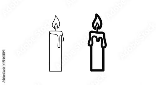 Set of 2 Burning Candle Outline Vector Icons