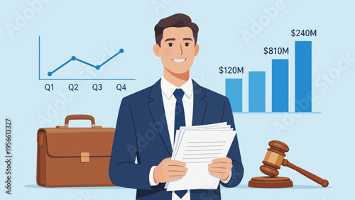 Businessman with financial charts and documents