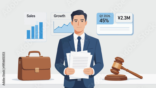 Businessman with documents and charts