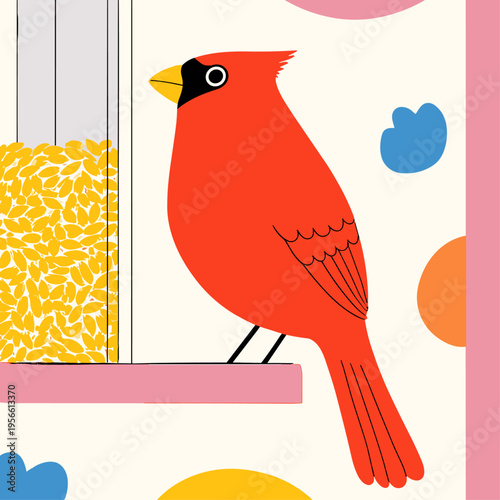 Red Cardinal on Window Bird Feeder