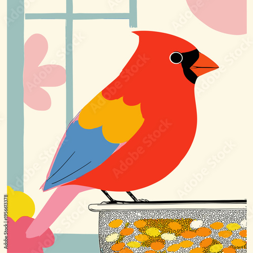 Red Cardinal on Window Bird Feeder