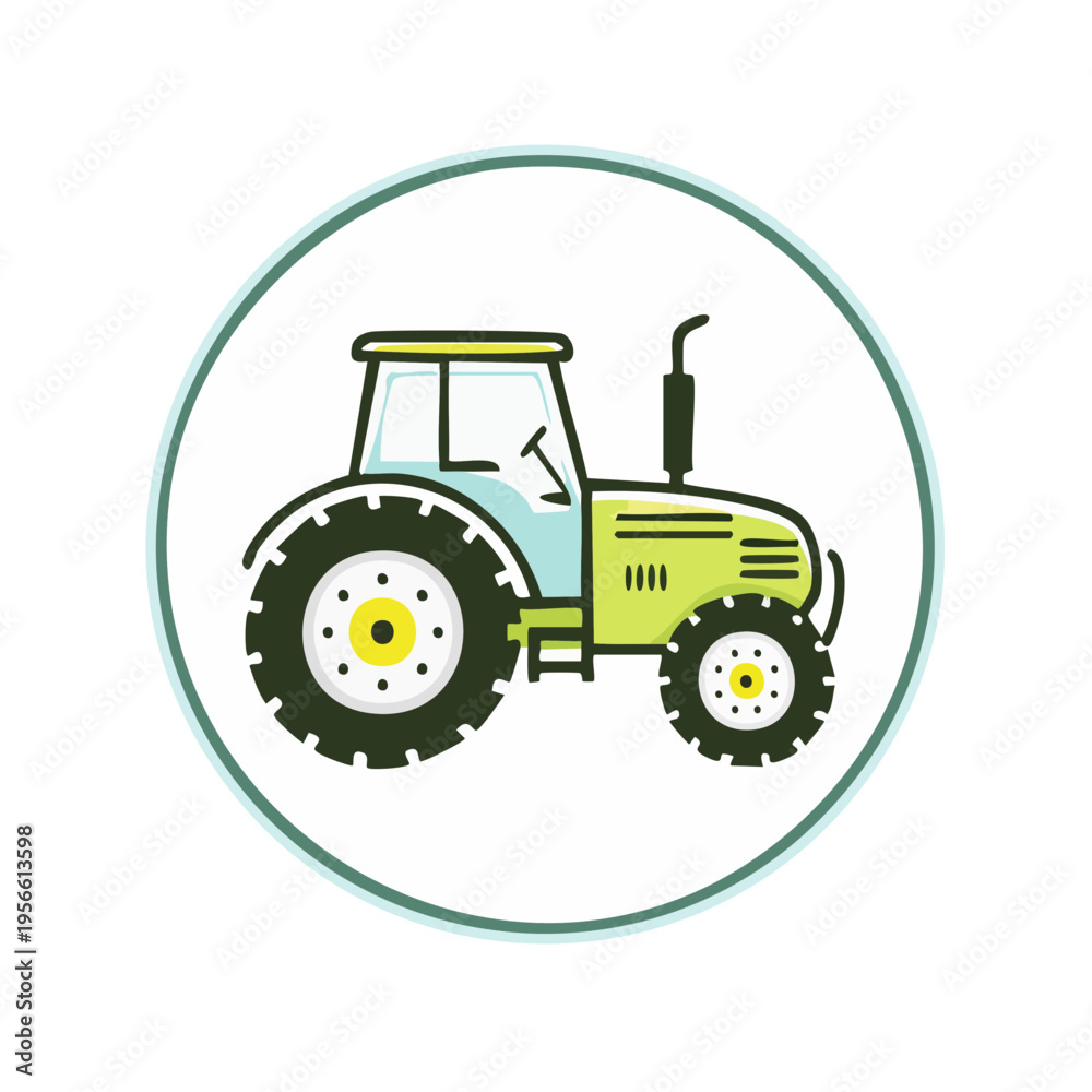 Obraz premium Stylized Green Tractor with Large Wheels and Cab Agriculture Machine Illustration