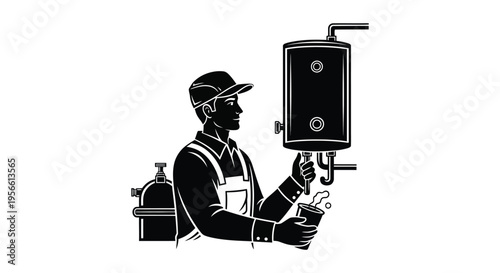 A vintage style illustration depicts a beer server with equipment showcasing a distinct black silhouette high quality professional detailed modern elegant stylish