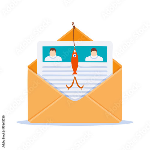 Phishing attack concept illustration with fish hook and email symbol