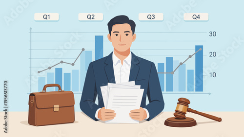 Businessman with documents and chart