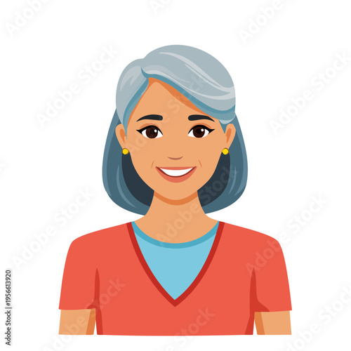 Smiling mature woman with gray hair wearing casual clothing
