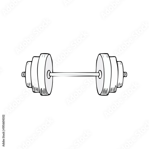 Hand-drawn barbell with weight plates for weightlifting and strength training