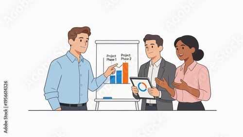 Business team presentation with charts