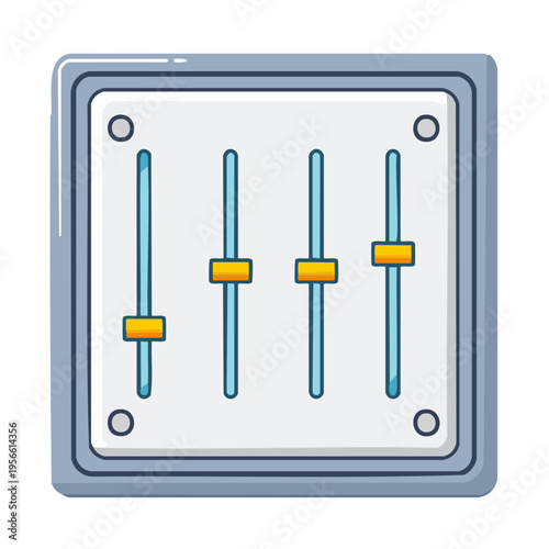 Audio mixer control panel with four vertical faders and sliders for sound adjustment