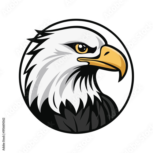 Majestic bald eagle head emblem in a circular frame fierce gaze sharp beak