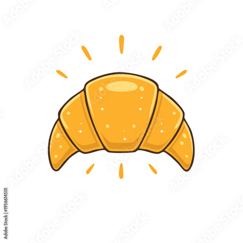 Golden Flaky Croissant with Sparkling Shine and Bright Rays Illustration