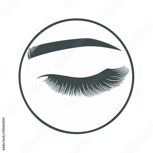 Stylized Icon of a Closed Eye with Lush Eyelashes and Eyebrow