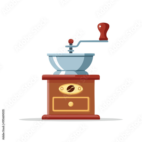 Vintage Manual Coffee Grinder with Wooden Base and Metal Hopper for Fresh Beans