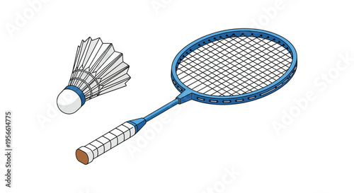 A detailed illustration showcases a badminton shuttlecock and racket presented in a striking black silhouette high quality professional modern elegant stylish