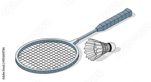 An illustration depicts a badminton racket and shuttlecock highlighting the sporty equipment in silhouette high quality professional detailed modern elegant stylish