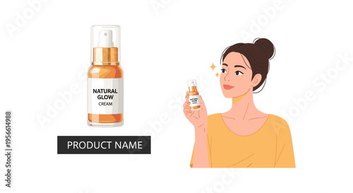 Woman applying natural skincare serum in soft warm lighting for beauty product advertising