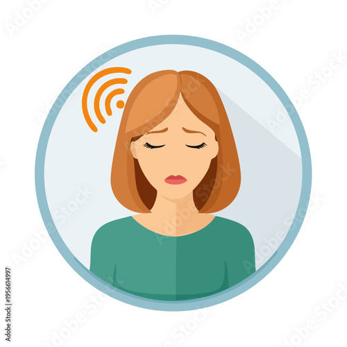 Sad woman with emotional distress and mental pressure symbol above head