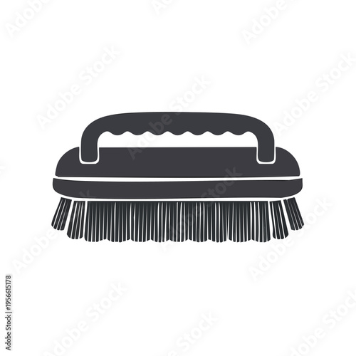 Icon of a bristled scrubbing brush with a curved handle for cleaning tasks