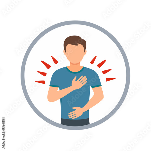Person experiencing chest discomfort or pain in an icon illustration